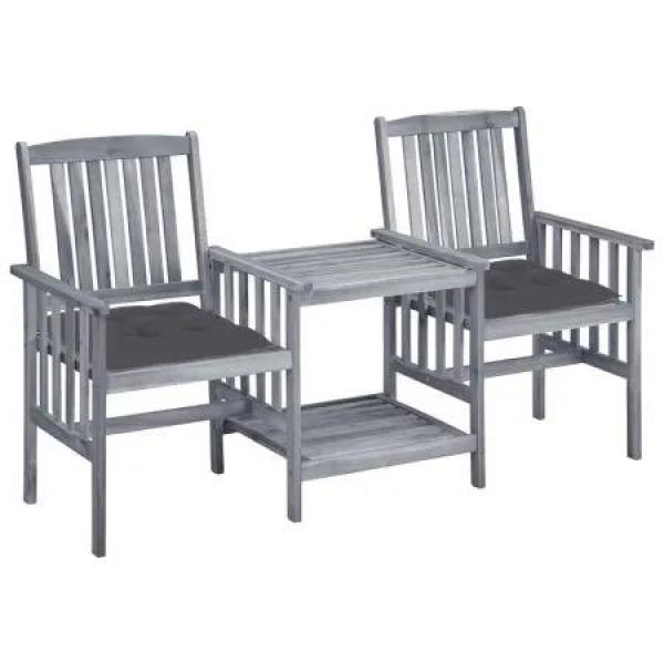 Garden Chairs with Tea Table and Cushions Solid Acacia Wood