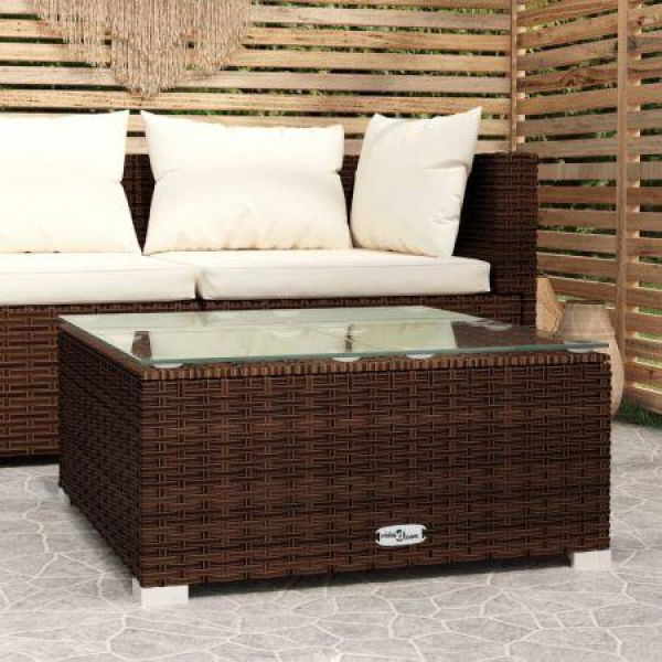 Garden Coffee Table Brown 60x60x30 Cm Poly Rattan And Glass