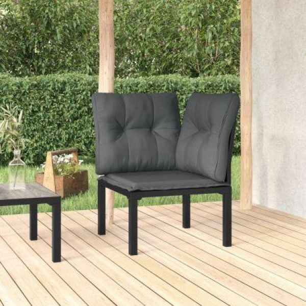 Garden Corner Chair With Cushions Black And Grey Poly Rattan