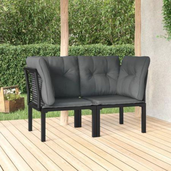 Garden Corner Chairs With Cushions 2 Pcs Black & Grey Poly Rattan.