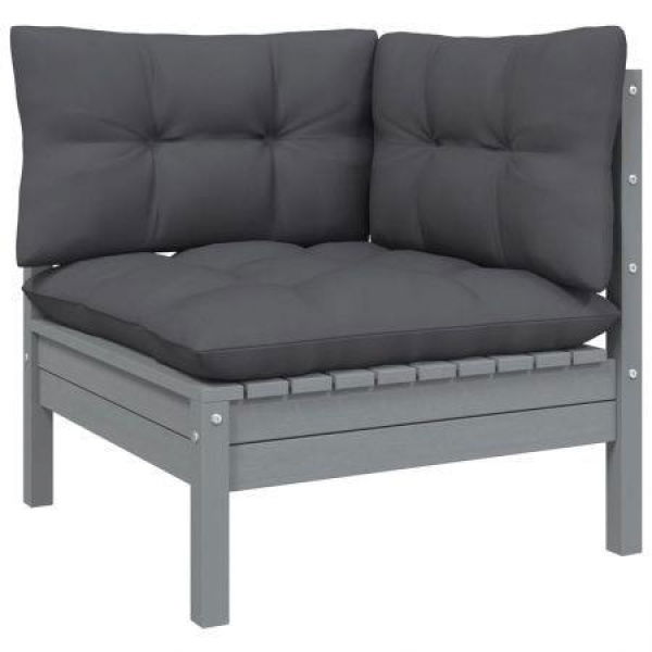 Garden Corner Sofa With Anthracite Cushions Grey Solid Pinewood