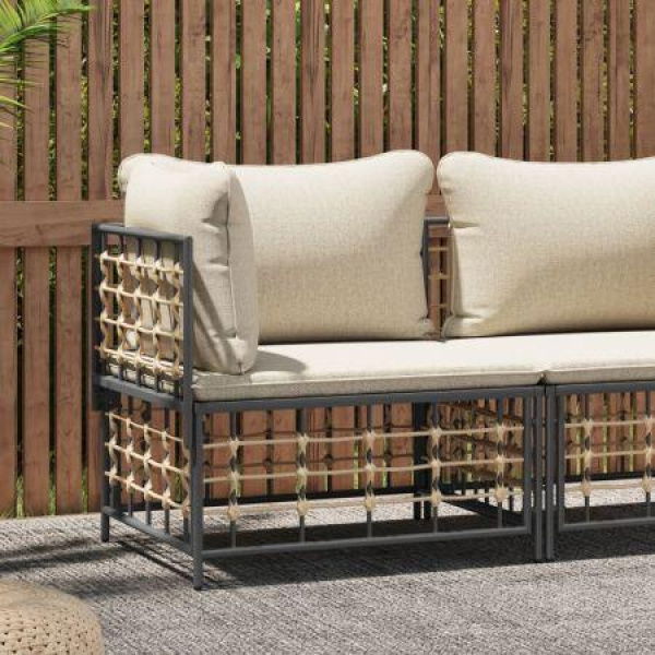 Garden Corner Sofa With Beige Cushions Poly Rattan