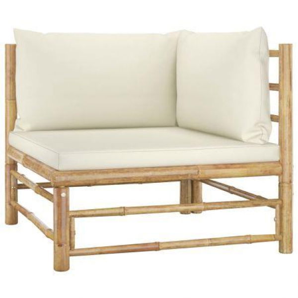 Garden Corner Sofa With Cream White Cushions Bamboo