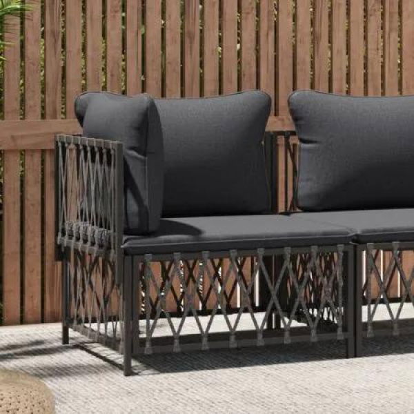 Garden Corner Sofa with Cushions Anthracite Woven Fabric