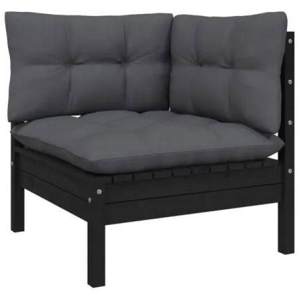 Garden Corner Sofa with Cushions Black Solid Pinewood