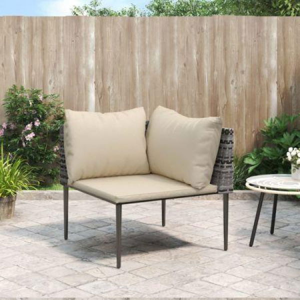 Garden Corner Sofa With Cushions Grey Poly Rattan