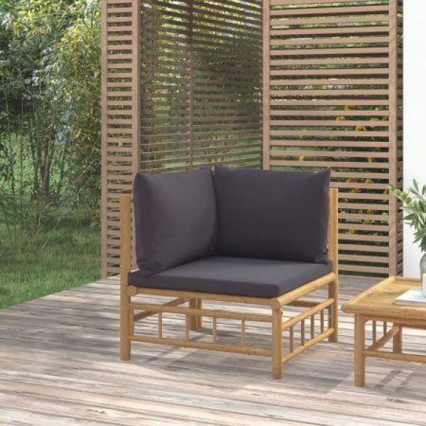 Garden Corner Sofa With Dark Grey Cushions Bamboo