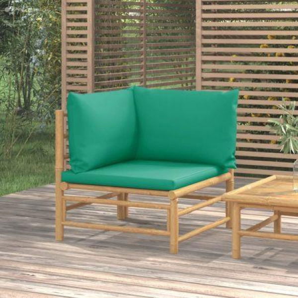 Garden Corner Sofa With Green Cushions Bamboo