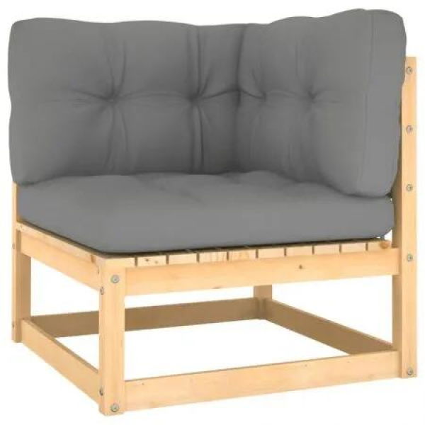 Garden Corner Sofa with Grey Cushions Solid Pinewood