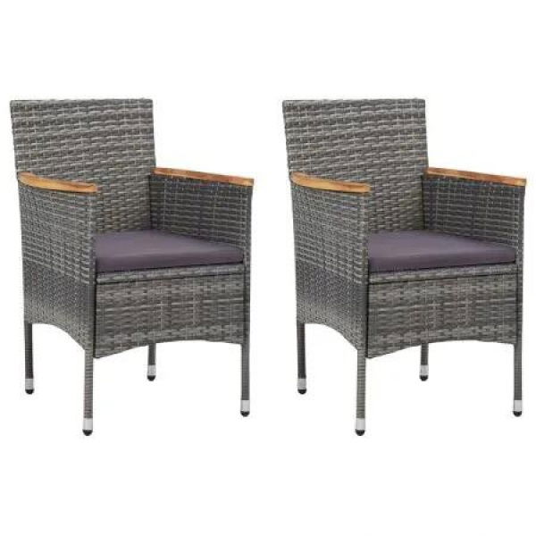 Garden Dining Chairs 2 pcs Poly Rattan Grey