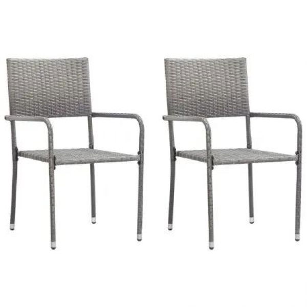 Garden Dining Chairs 2 pcs Stackable Grey Poly Rattan