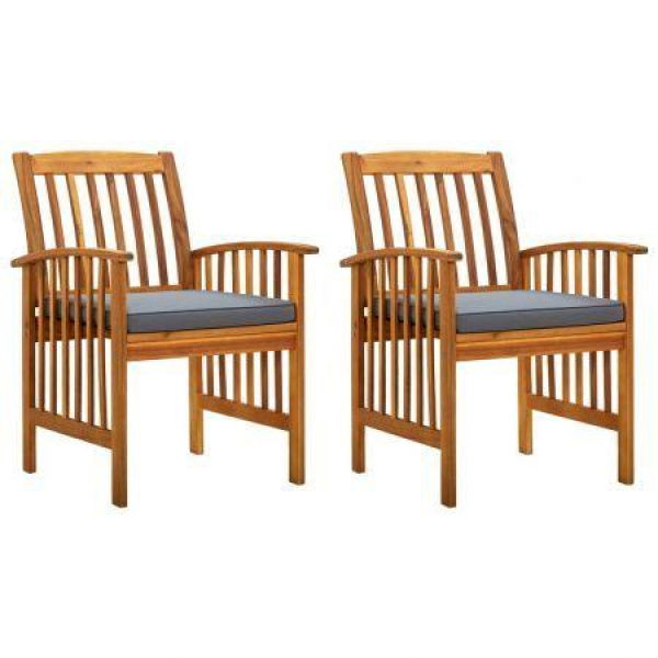 Garden Dining Chairs 2 Pcs With Cushions Solid Acacia Wood