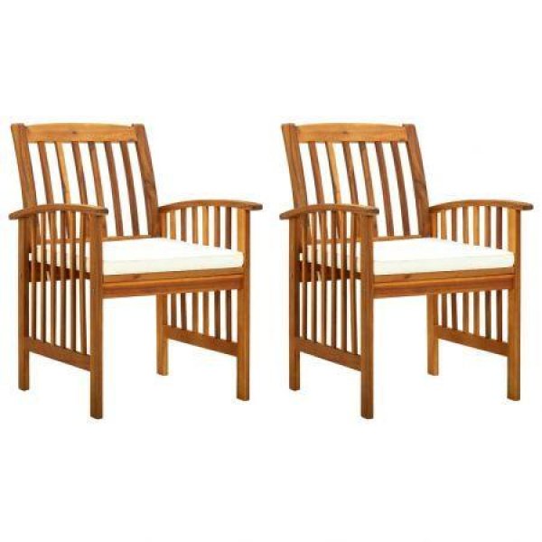 Garden Dining Chairs 2 Pcs With Cushions Solid Acacia Wood