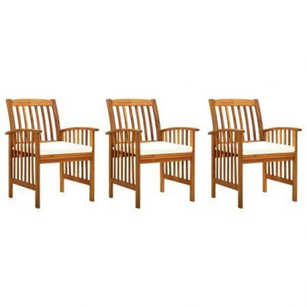 Garden Dining Chairs 3 Pcs With Cushions Solid Acacia Wood