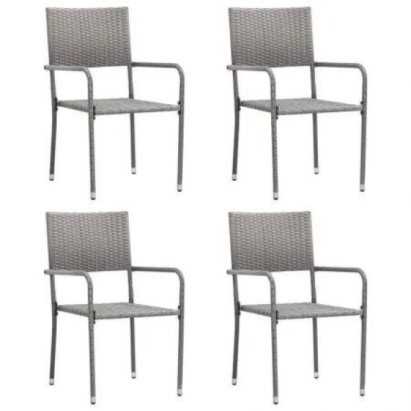 Garden Dining Chairs 4 pcs Stackable Grey Poly Rattan