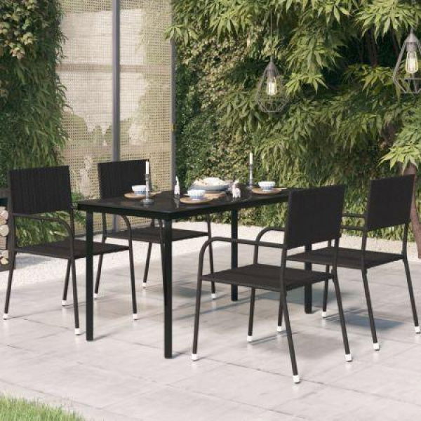 Garden Dining Table Black 140x70x74 Cm Steel And Glass