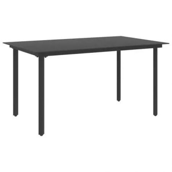 Garden Dining Table Black 150x80x74 cm Steel and Glass