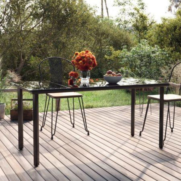 Garden Dining Table Black 160x80x74cm Steel And Tempered Glass