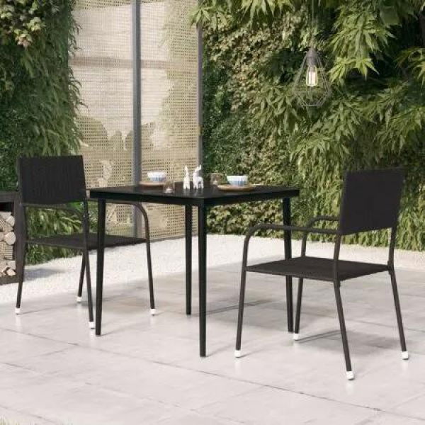 Garden Dining Table Black 80x80x74 cm Steel and Glass