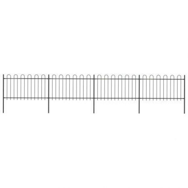 Garden Fence With Hoop Top Steel 6.8x1m Black.