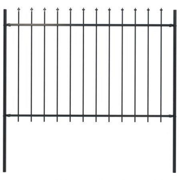 Garden Fence With Spear Top Steel 1.7x1.2m Black.