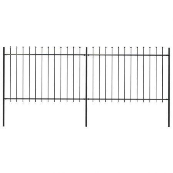 Garden Fence With Spear Top Steel 3.4x1.2m Black.