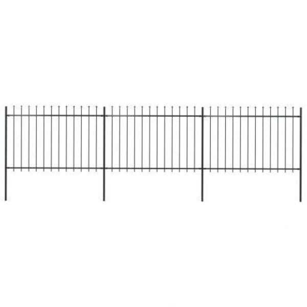 Garden Fence With Spear Top Steel 5.1x1.2m Black.