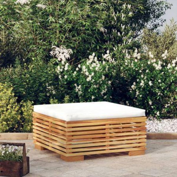 Garden Footrest With Cream Cushion Solid Wood Teak