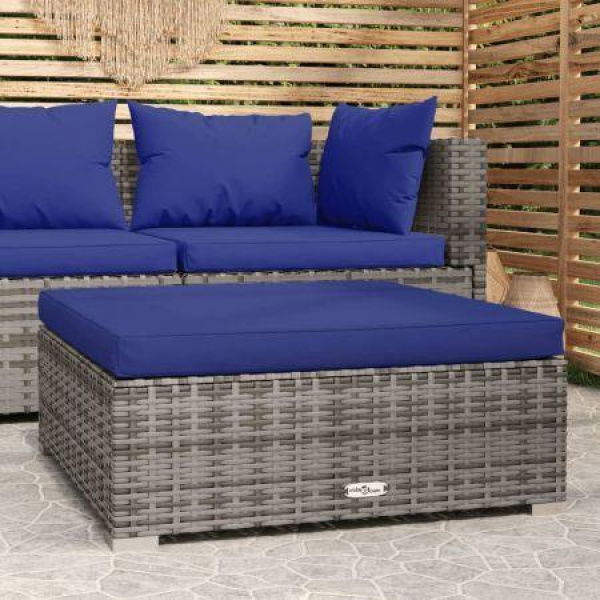 Garden Footrest With Cushion Grey 70x70x30 Cm Poly Rattan