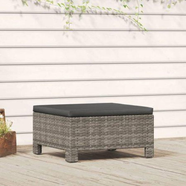 Garden Footrest With Cushion Grey Poly Rattan