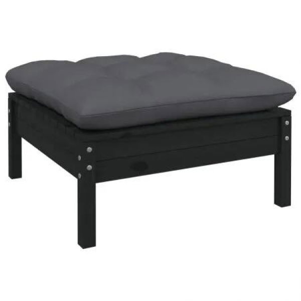 Garden Footstool with Anthracite Cushion Black Solid Pinewood