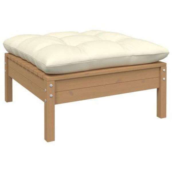 Garden Footstool With Cream Cushion Honey Brown Solid Pinewood