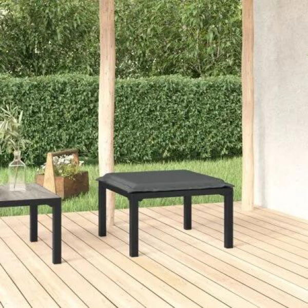 Garden Footstool with Cushion Black and Grey Poly Rattan