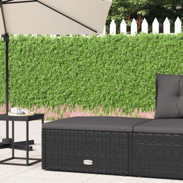 Garden Footstool With Cushion Black Poly Rattan