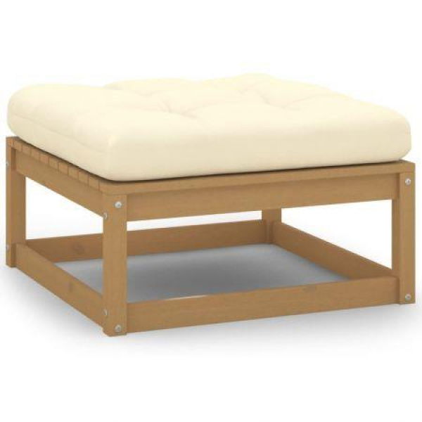 Garden Footstool With Cushion Honey Brown Solid Pinewood