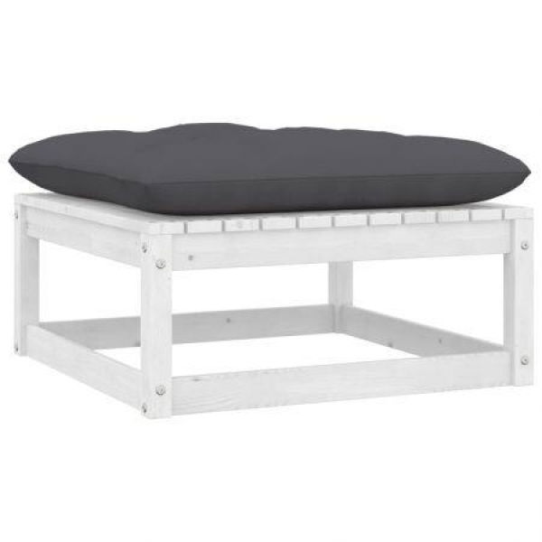 Garden Footstool With Cushion White Solid Pinewood