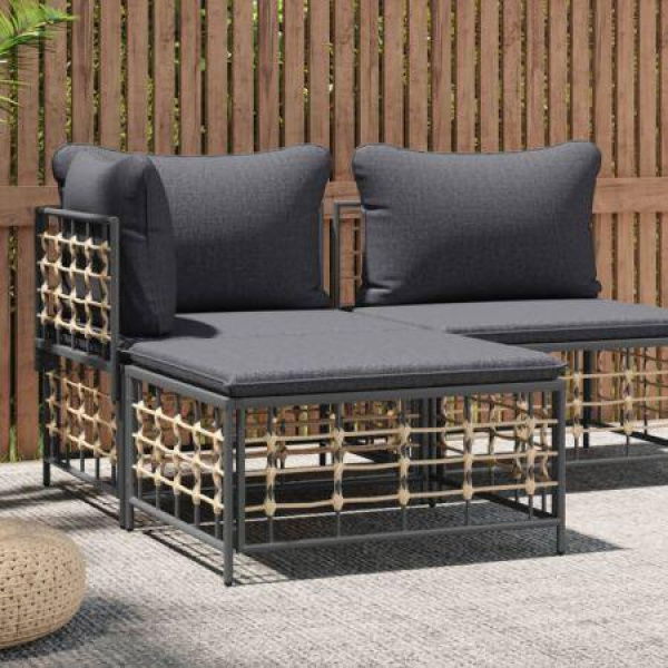 Garden Footstool With Dark Grey Cushion Poly Rattan