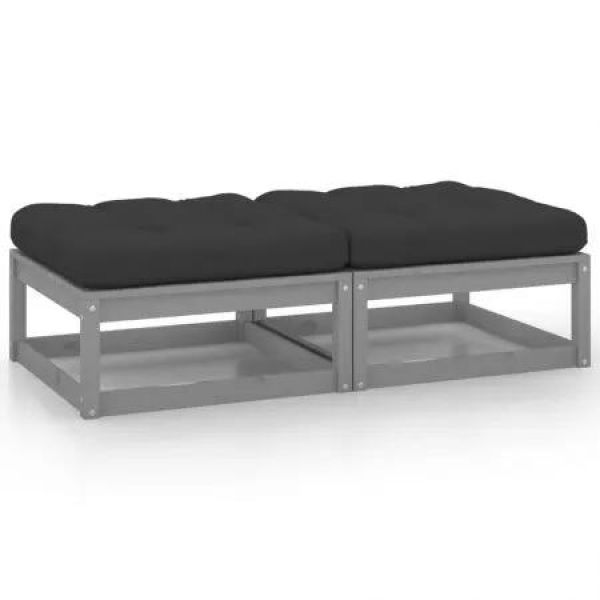 Garden Footstools with Cushions 2 pcs Grey Solid Pinewood