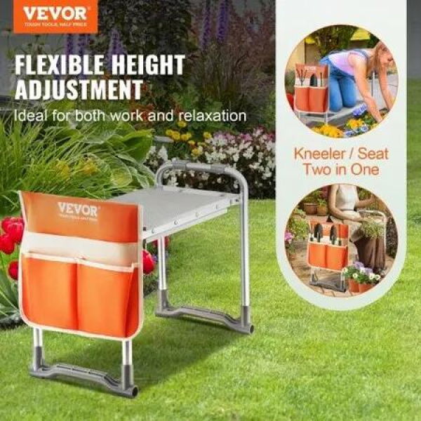 Garden Kneeler and Seat, 10' EVA Wide Pad, 330 lbs Load Capacity Foldable Garden Stool, Kneeling Bench for Gardening with Tool Bag, Gifts for Women, Grandparents, Seniors, Mom and Dad