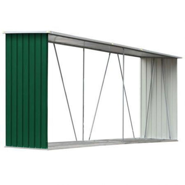 Garden Log Storage Shed Galvanised Steel 330x84x152 Cm Green