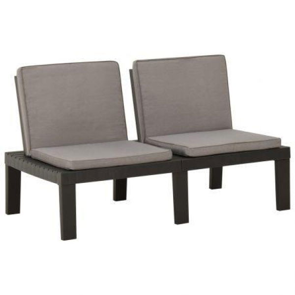 Garden Lounge Bench With Cushion Plastic Grey