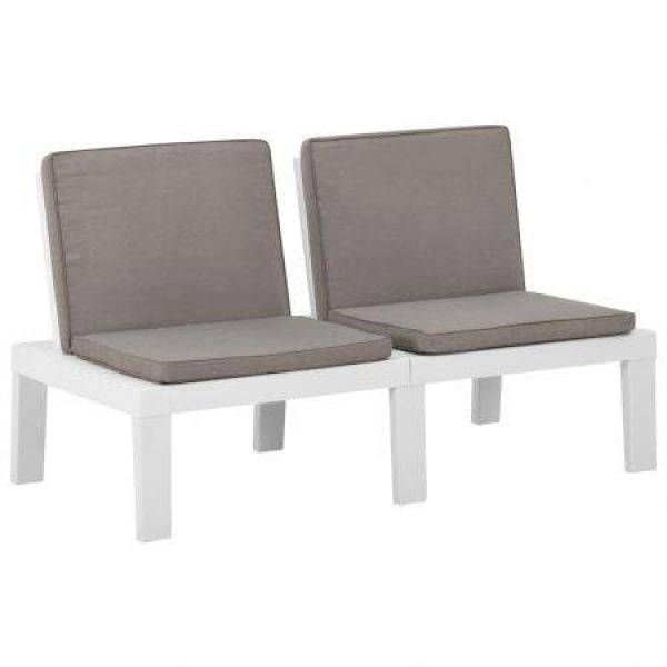 Garden Lounge Bench With Cushion Plastic White