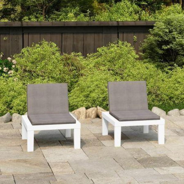 Garden Lounge Chairs With Cushions 2 Pcs Plastic White