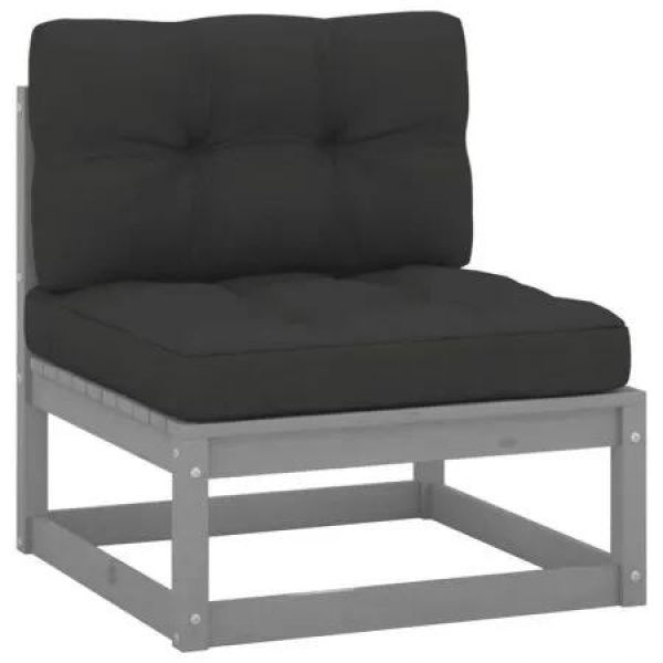 Garden Middle Sofa with Anthracite Cushions Grey Solid Pinewood