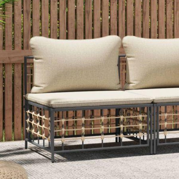 Garden Middle Sofa With Beige Cushions Poly Rattan