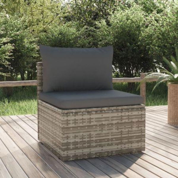 Garden Middle Sofa With Cushion Grey 57x57x56 Cm Poly Rattan