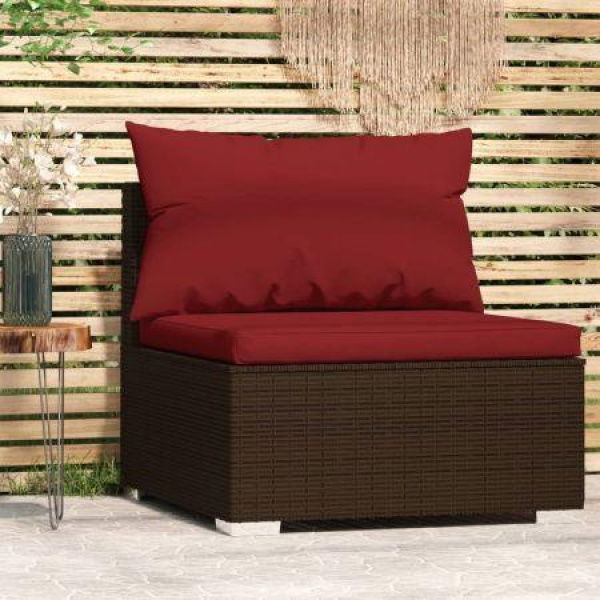 Garden Middle Sofa With Cushions Brown Poly Rattan