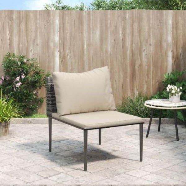 Garden Middle Sofa With Cushions Grey Poly Rattan