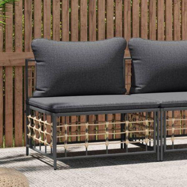 Garden Middle Sofa With Dark Grey Cushions Poly Rattan