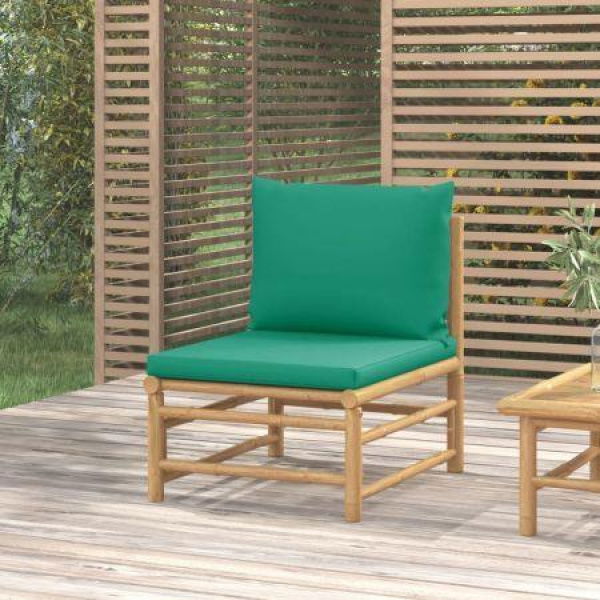 Garden Middle Sofa With Green Cushions Bamboo